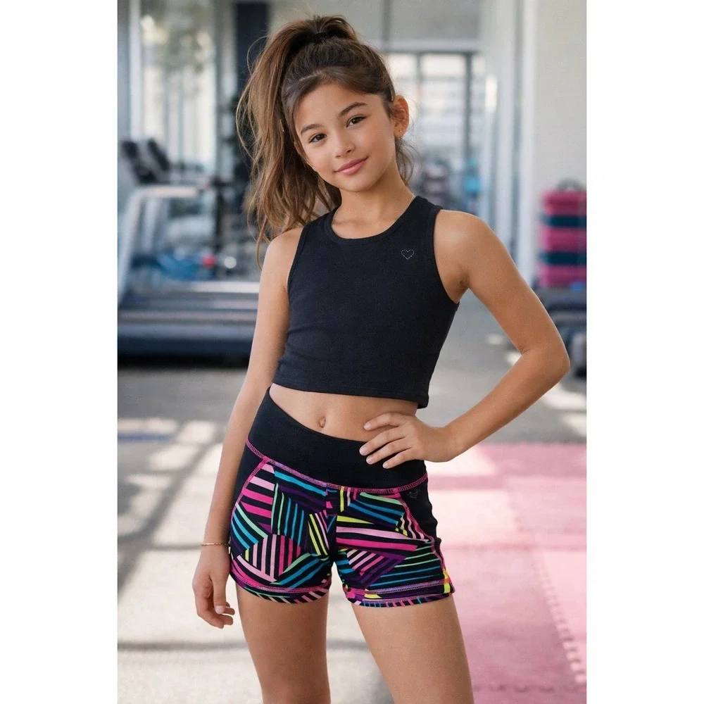 Justice Active Shorts Size 10 Neon Geometric Athletic Workout Gym Dance Shorts